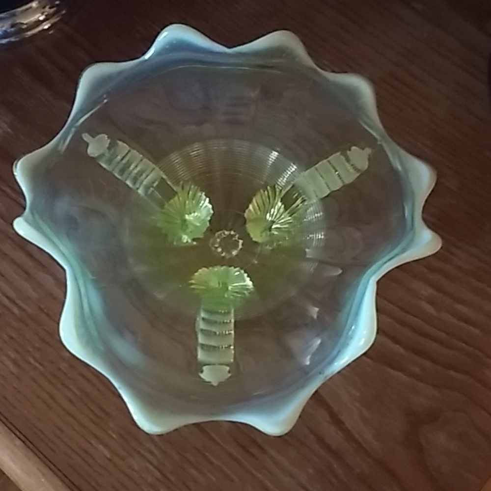 Yellow Vaseline glass footed dish